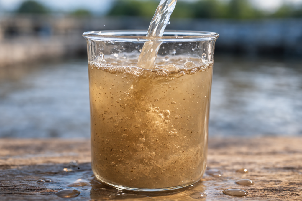 high-turbidity water sample-with-suspended-solids-in-wastewater-treatment-process